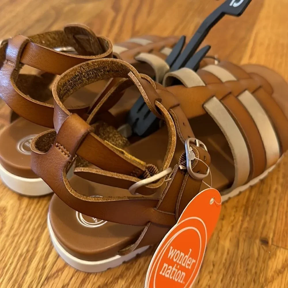 Girls Gladiator Brown Gold White Comfort Non-Marking Sandal - NWT